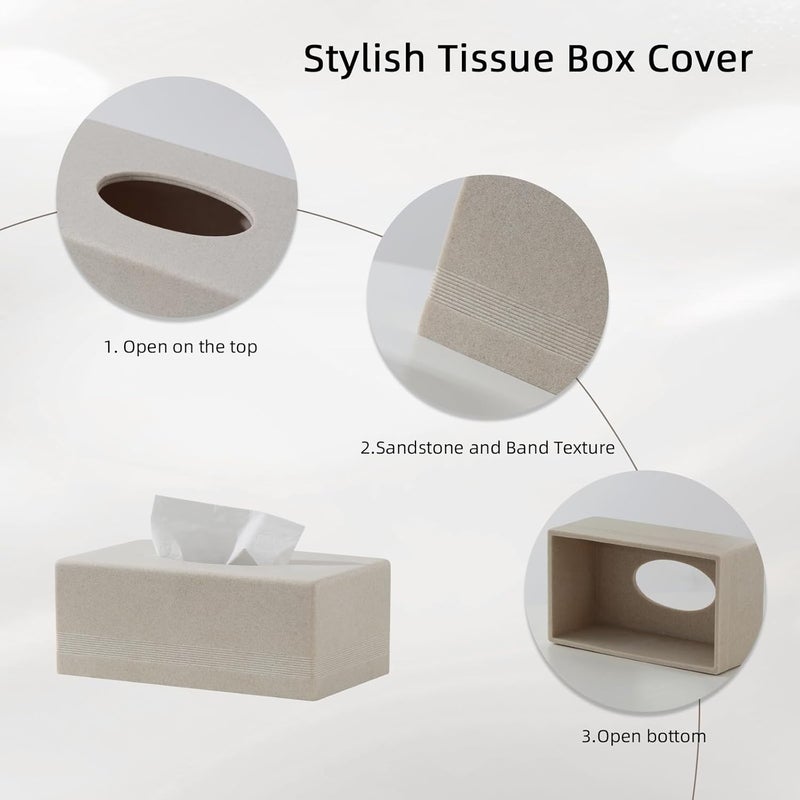 Haocoott Tissue Box Cover Rectangle, Resin Facial Tissues Holder Covers Rectangular Toilet Paper Holder Case Dispenser Home Decorative for Bathroom Kitchen Bedroom Living Room Office (Beige) - Image 4